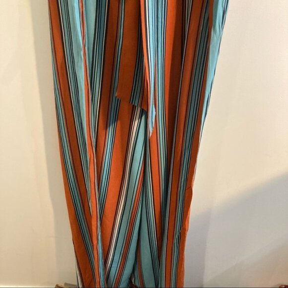 ELIZABETH LIMA Sz L Jumpsuit With Ruffles Wide Leg Pant Belt Bat Sleeve NWT - Picture 15 of 17